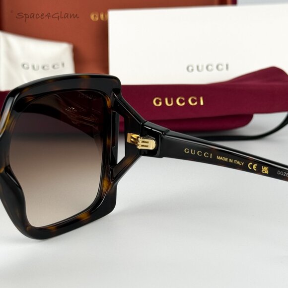 Gucci Women Sunglasses Havana Brown Gradient Rectangle GG0876S Logo 002 NEW - Picture 6 of 8